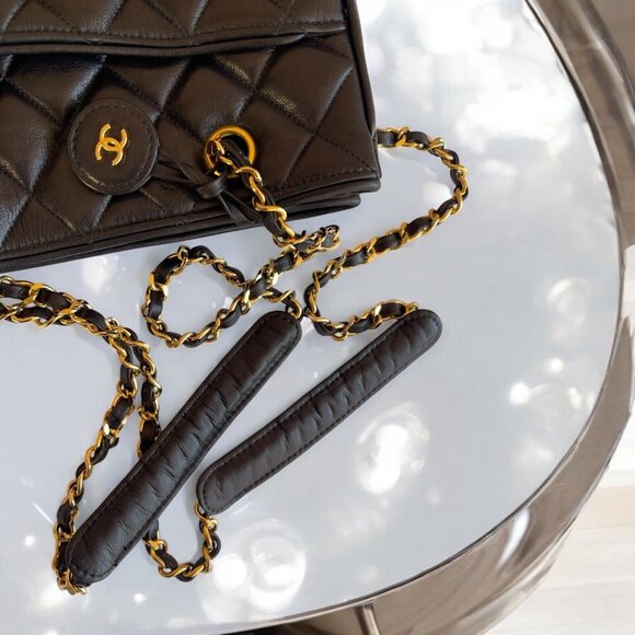 CHANEL Shopper Bag Double Chain Quilted Black Lambskin Large Tote CC Authentic - Picture 11 of 16